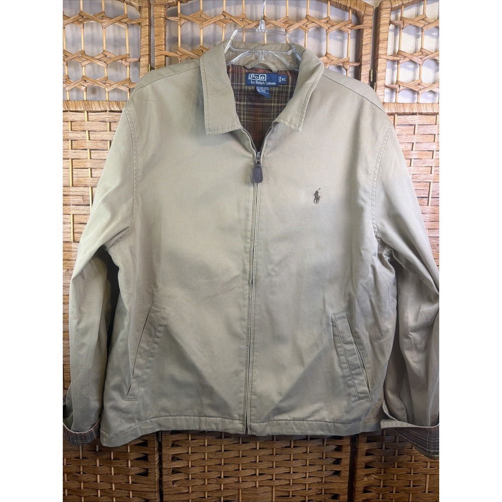 Vtg 90'sPolo Ralph Lauren Men's Beige Harrington Jacket XL Full Zip Lined Collar